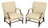 Pair George III Style Upholstered Library Chairs