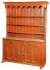 Red Painted Country Pine Pewter Cupboard