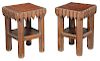 Pair Folk Art Chip Decorated Side Tables