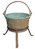 Vintage Large Iron and Copper Cauldron on Stand
