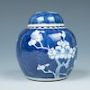 BLUE AND WHITE 'PRUNUS' JAR WITH COVER	