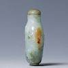 JADEITE STONE SCENIC CARVED SNUFF BOTTLE, QING
