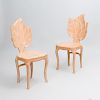Pair of Pickled Wood Leaf Form Side Chairs