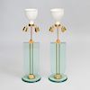 Pair of Brass-Mounted Glass Lamps, in the Manner of Fontana Arte