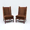Pair of Hickory Chair Furniture Company Brown Velvet Upholstered Armchairs
