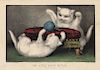 My Little White Kitties. Playing Ball - Original Small Folio Currier & Ives lithograph