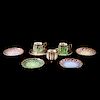 Juego de tazas y platos base. Japón, siglo XX. En porcelana Chubuchina. Diseños lobulados en color rosa, verde y dorado. Piezas: 9