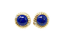 Fourteen Karat Yellow  Lapis  Diamond Earrings