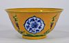 Chinese Yellow Enameled Blue & White Porcelain Cup