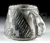 Anasazi Pottery Mug w/ Cut Out Handle, Figure on Base
