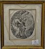 Stefano Della Bella (1610-1664), engraving, Old Man with death, man fighting death and death holding hourglass. sheet size 7" x 6". ...