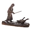 Hans Muller. Peasant woman and geese bronze