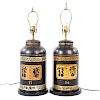 Pair Victorian toleware tea canister lamps