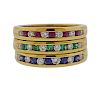 18K Gold Diamond Colored Stone Band Ring Lot of 3
