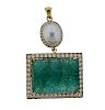 18k Gold 39.67ct Carved Emerald Diamond Pearl Pendant 