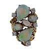 1970s 14K Gold Diamond Opal Free Form Dome Ring