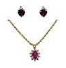 14K Gold Diamond Red Stone Pearl Earrings Pendant Necklace Lot