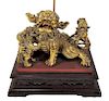 Chinese Gilt Wooden Carved Foo Dog Table Lamp