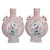 Pair of Enameld Moon Flask Vases. Chinese.