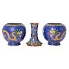 Pair of Cloisonne Pots and a Single Candle Holder