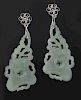 Pr. Chinese Qing carved jade earrings,