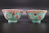 FAMILLE ROSE TURQUOISE GROUND PEONY BOWLS