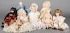 Eight contemporary porcelain dolls