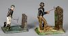 Two painted tin miner steam toy accessories