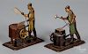 Two Bing tin workmen steam toy accessories