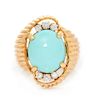 A 14 Karat Yellow Gold, Turquoise and Diamond Ring, 7.70 dwts.