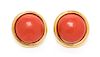 A Pair of 18 Karat Yellow Gold and Coral Earclips, Gump's, 14.55 dwts.