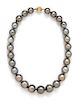 A 14 Karat Yellow Gold and Cultured Tahitian Pearl Necklace, 64.40 dwts.
