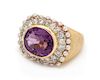 An 18 Karat Yellow Gold, Amethyst, Diamond and Cultured Pearl Ring, 13.80 dwts.