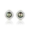 A Pair of Platinum Black Pearl and Diamond Earrings