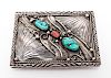 Native American Silver Turquoise Coral Belt Buckle