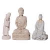 Three Chinese Blanc de Chine porcelain figures.