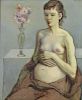 SOYER, Moses. Oil on Linen. 'Jeanne Pregnant".