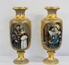 Large Pair of French Enameled Faience Gold