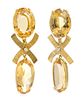 A Pair of 18 Karat Yellow Gold, Citrine and Diamond Drop Earclips, 20.70 dwts.