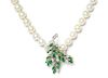A Platinum, 18 Karat Yellow Gold, Emerald, Diamond and Cultured Pearl Necklace, 8.10 dwts. (Brooch only)