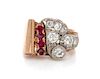 A Retro Gold, Diamond and Ruby Ring, 5.90 dwts.
