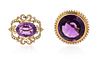 A Collection of Yellow Gold, Amethyst and Seed Pearl Pendants/Brooches, 21.40 dwts.