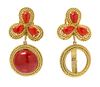A Pair of 18 Karat Yellow Gold and Coral Earclips, 16.30 dwts.