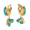 A Pair of 18 Karat Yellow Gold and Turquoise Earclips, Austrian, 11.70 dwts.