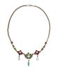 * An Antique Silver, Emerald, Garnet, Pearl and Paste Necklace, 12.00 dwts.