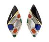 A Pair of Yellow Gold, Onyx, Mother-of-Pearl, Lapis, Coral and Malachite Earclips, 12.70 dwts.