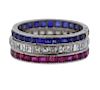 Platinum Diamond Ruby Sapphire Band Ring Set of 3