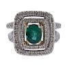 18K Gold Diamond Emerald Double Halo Ring