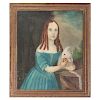 Folk Art Portrait of a Girl with Rabbit