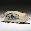 Monmouth Pottery-Attributed Stoneware Pig Flask with Saloon Advertising